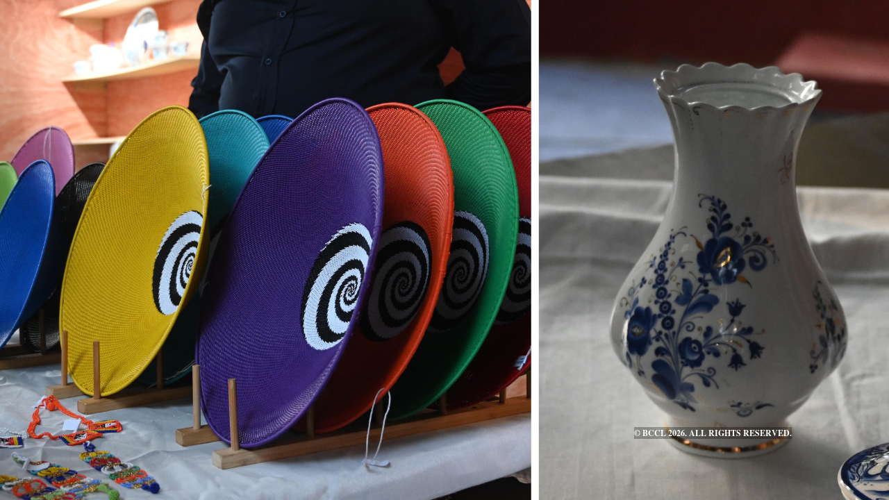 South African beadwork (L), Russian Ghzel pottery (R )
