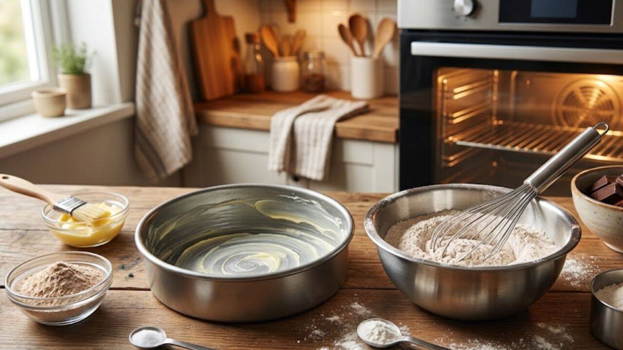 Prepare the flour mixture and baking pan<br>