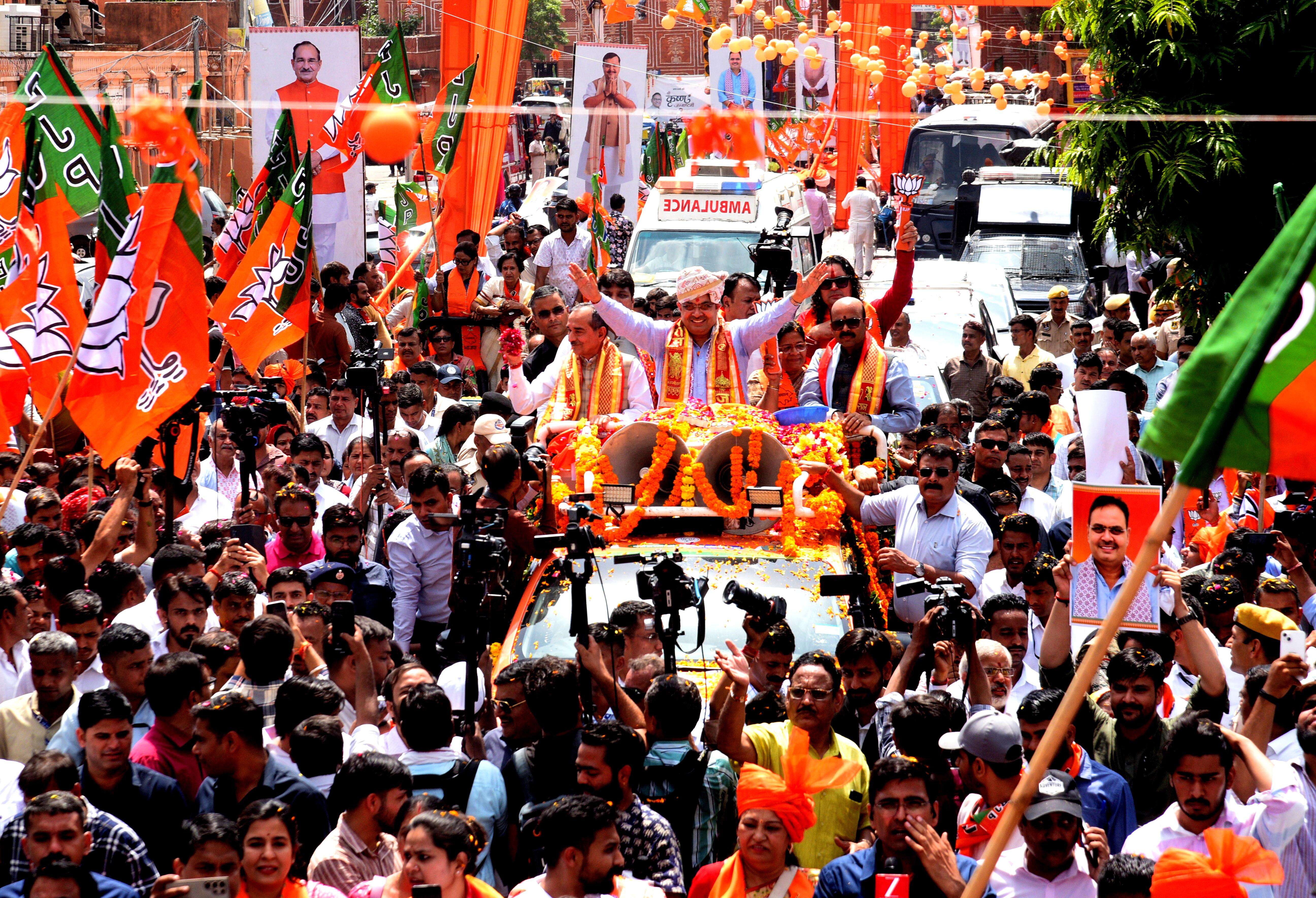 Chief Minister  Bhajan Lal Sharma and State BJP chief during the Road show in City (3).jpg