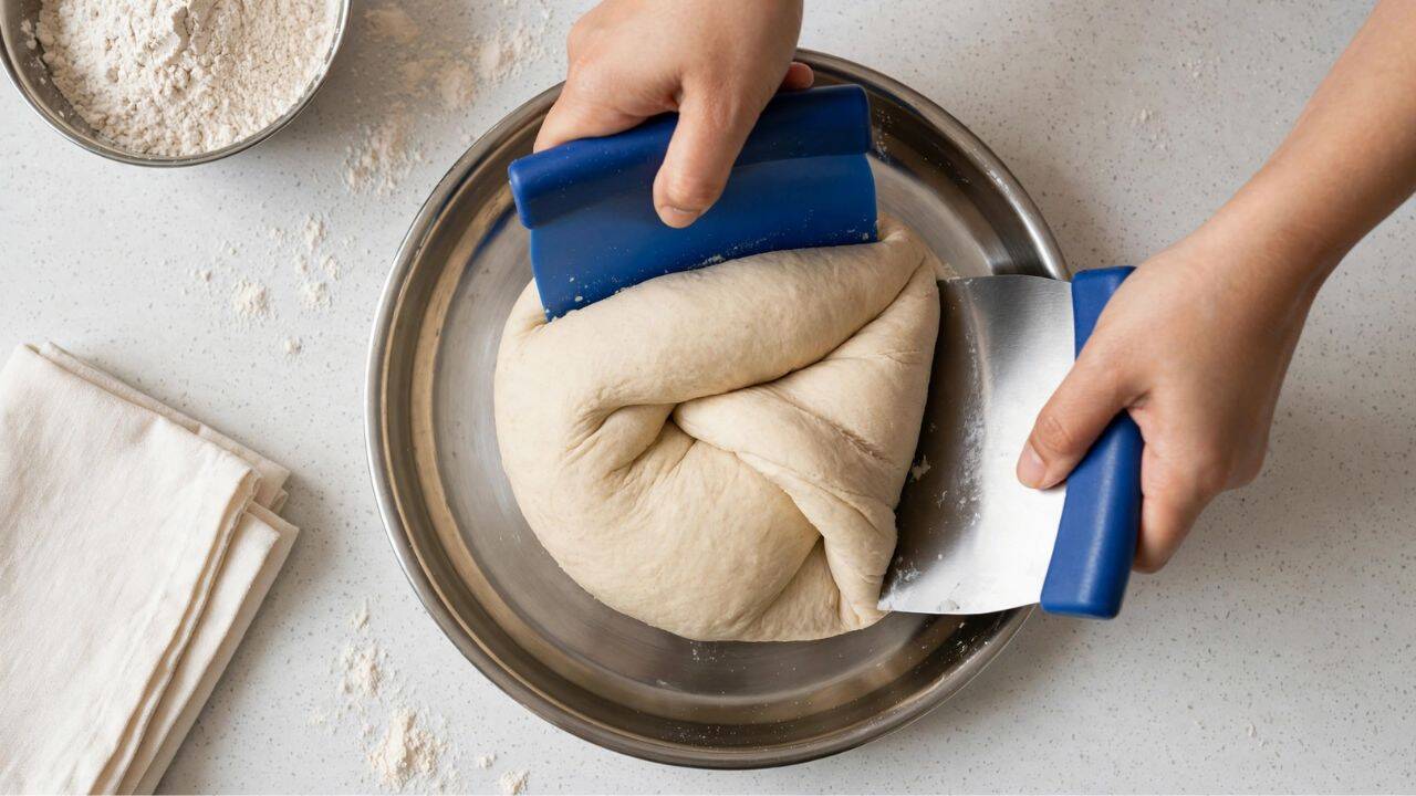 Knead with a dough scraper first<br>