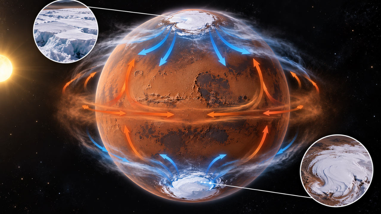 How do Mars’ seasonal polar caps affect its atmosphere