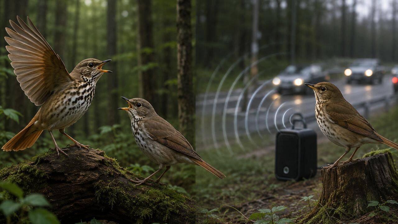 How did artificial traffic noise make songbirds less aggressive towards rivals