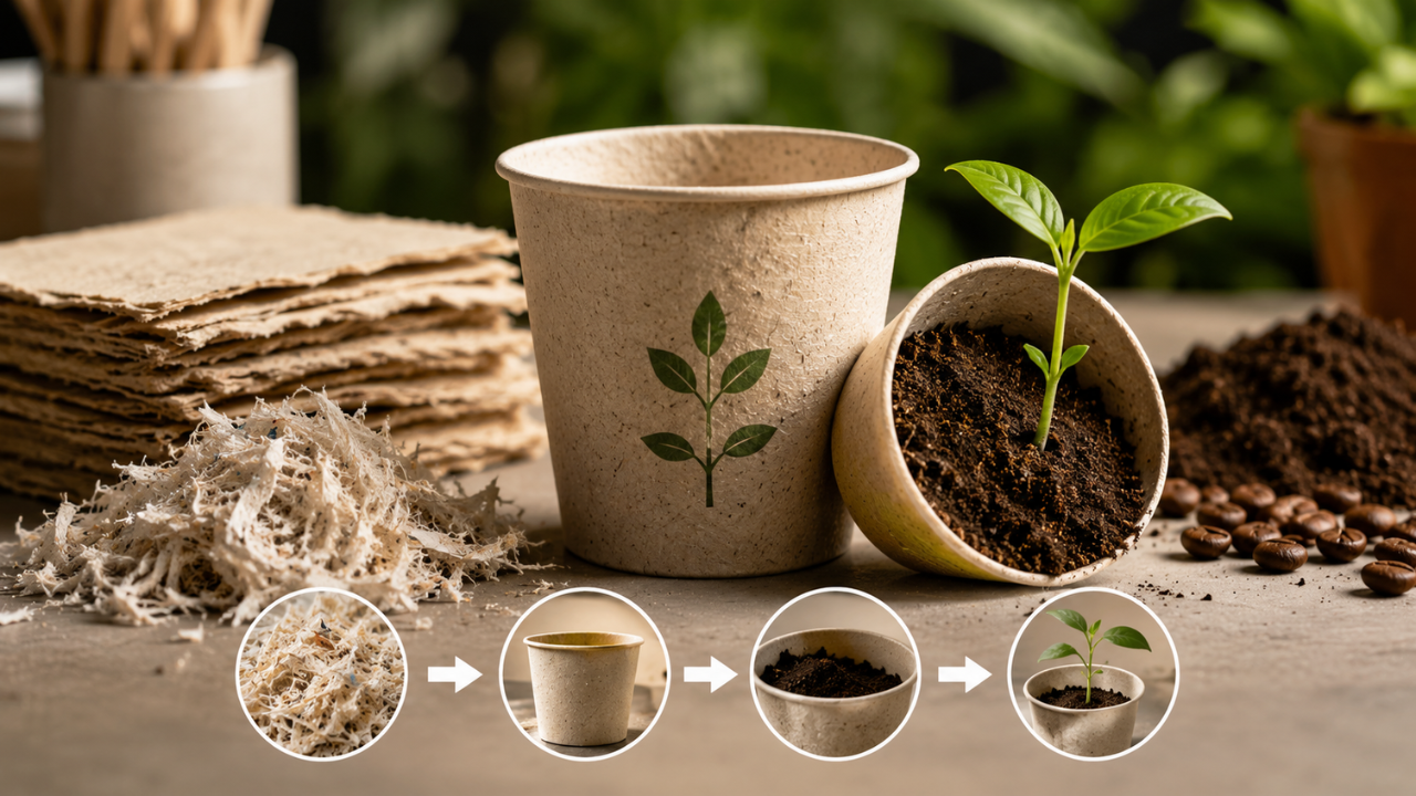 Recycled paper fibres gave the plantable coffee cup a second life