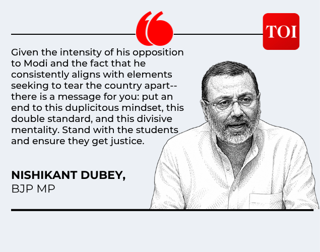 The BJP MP dared Rahul Gandhi to take a decisive political stand instead of limiting his activism to social media platforms. Nishikant Dubey quote card