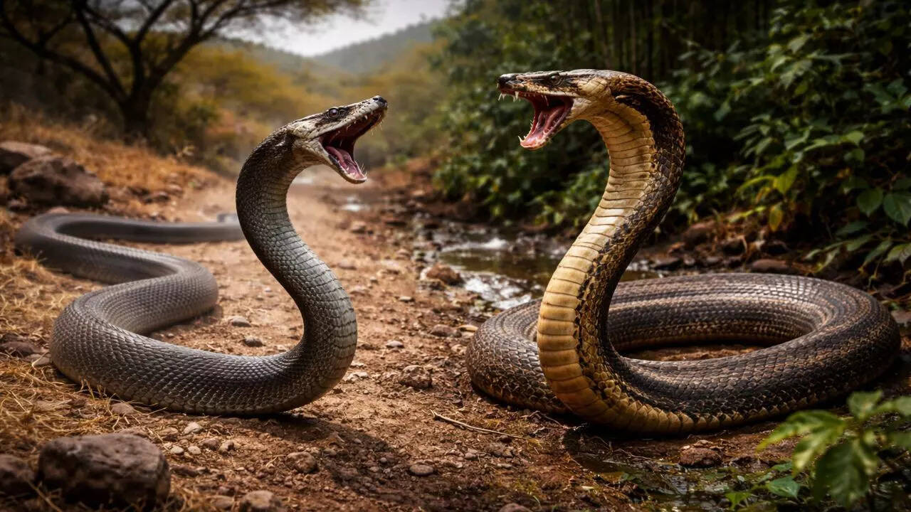What happens in the black mamba and the king cobra encounter