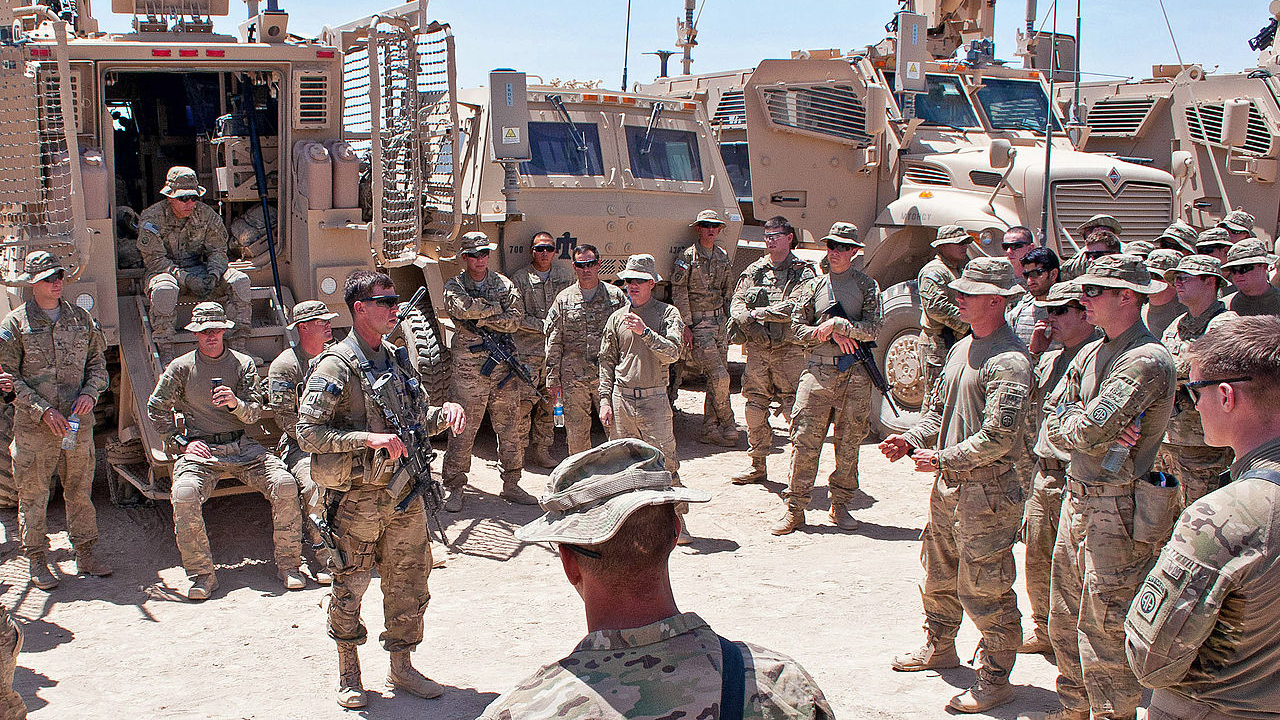 A U.S. Army captain briefs 82nd Airborne Division paratroopers before a patrol in Ghazni Province, Afghanistan, in August 2012.