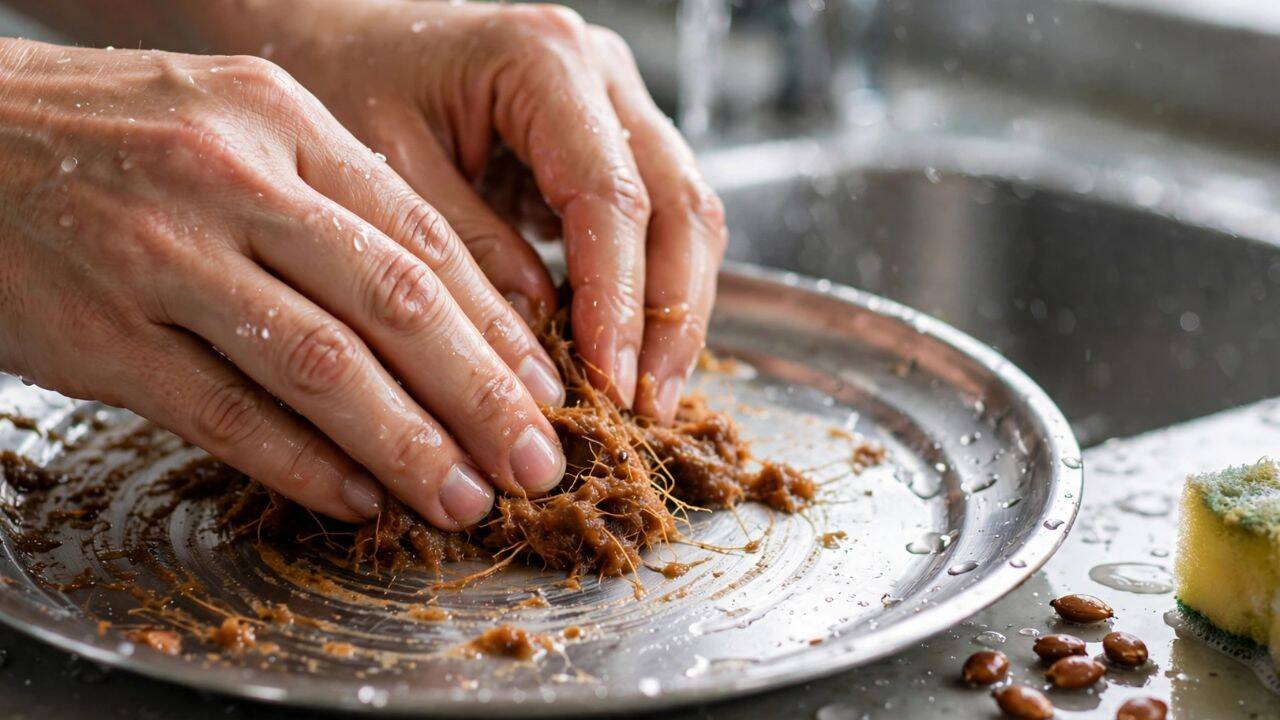 Remove stains from stainless steel utensils<br>