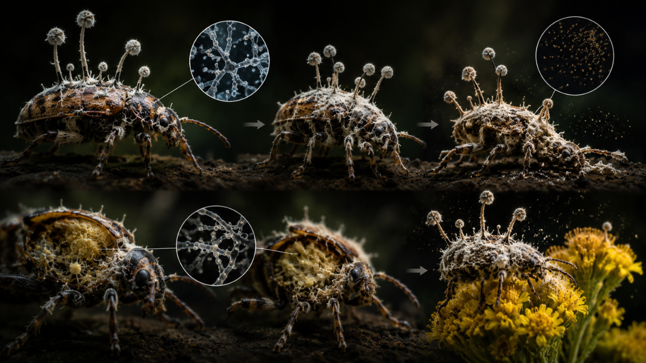 How does the fungus turn beetles into zombies