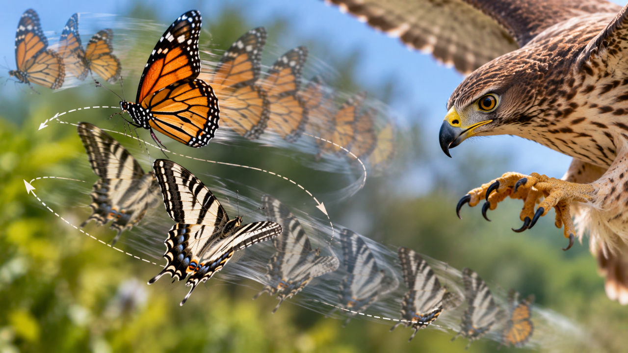 How do butterfly wing patterns confuse predators