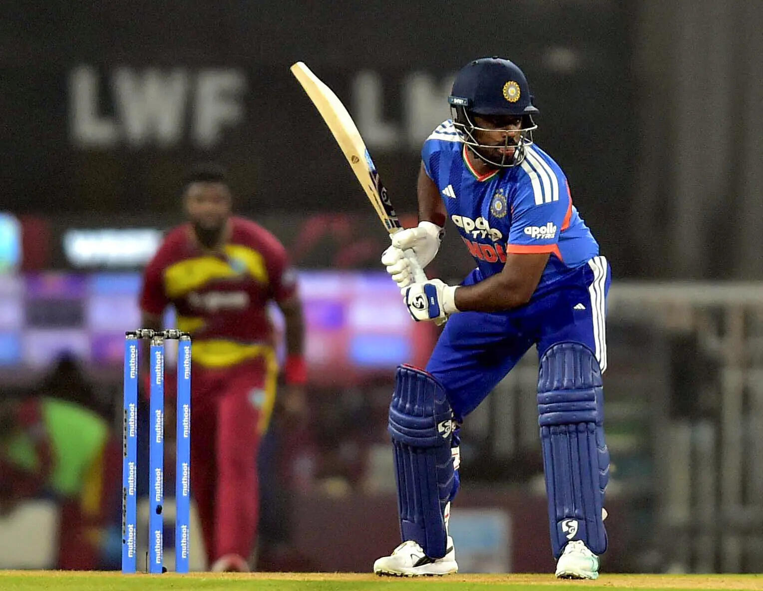 Lucknow, Oct 06 (ANI): India's Sanju Samson plays a shot during the 1st T20I mat...