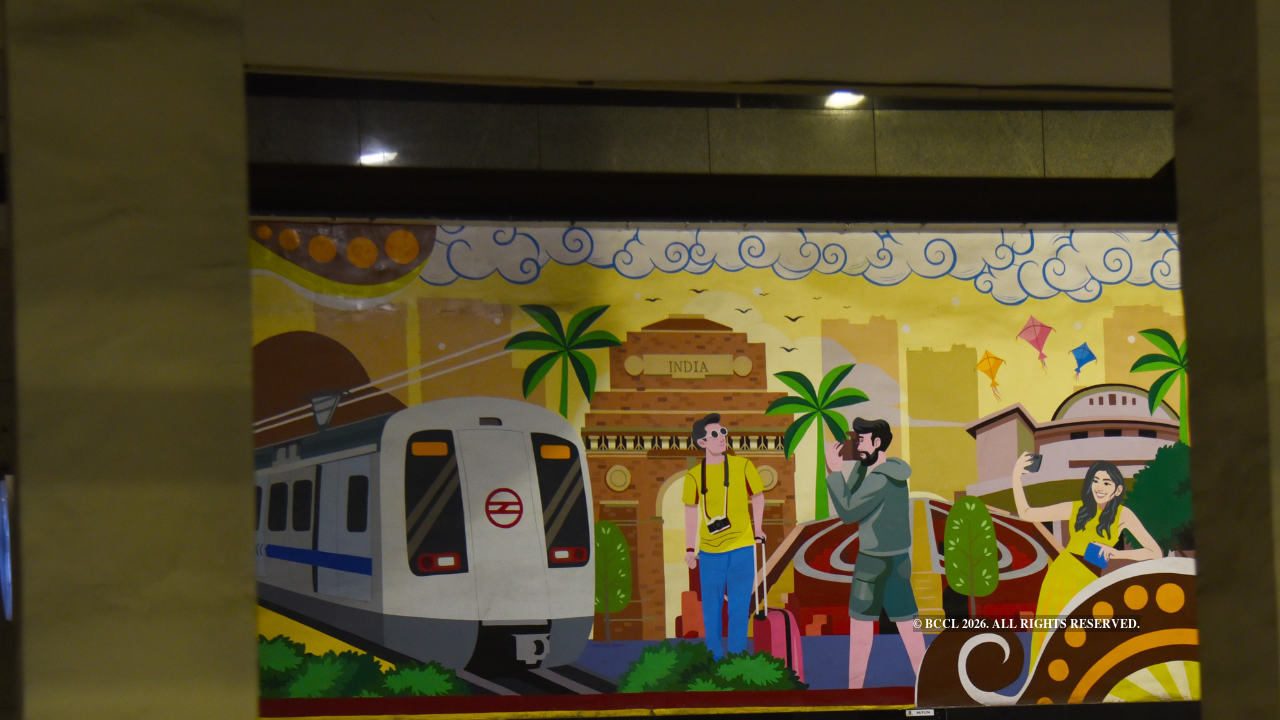 The Barakhamba Road metro station brings the architectural charm of the city to life through bright and colourful murals celebrating some of its most iconic monuments<br>