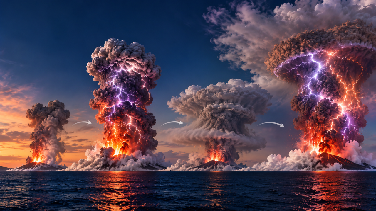 Why did the Hunga Tonga eruption produce two peaks in lightning activity