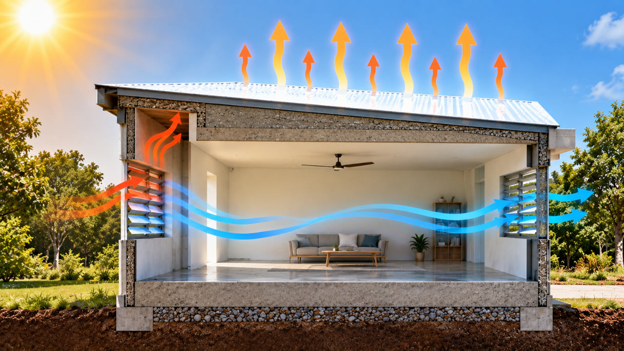 How did the cooling roof work with natural ventilation