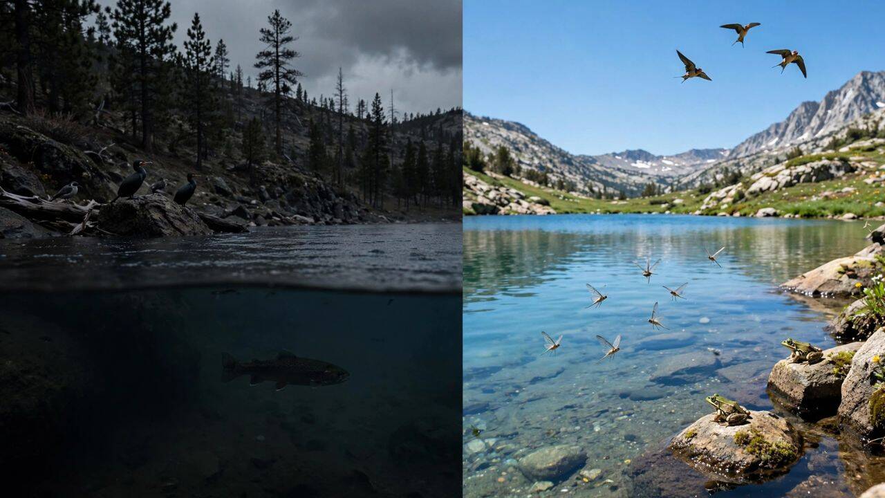 How did trout affect bird numbers around mountain lakes