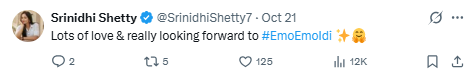 Srinidhi Shetty's X post