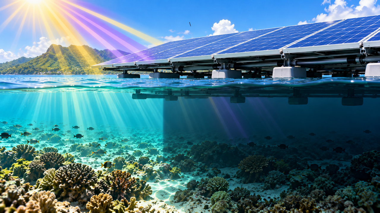 How did floating solar platforms reduce UVA and UVB radiation