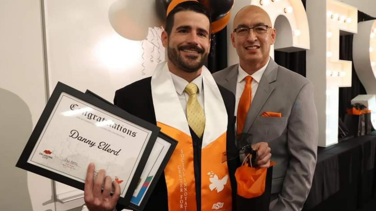 Oklahoma man found beneath a flyover at 92 pounds after 20 years of addiction goes from homelessness to graduating with a 4.0 GPA and two degrees<br>