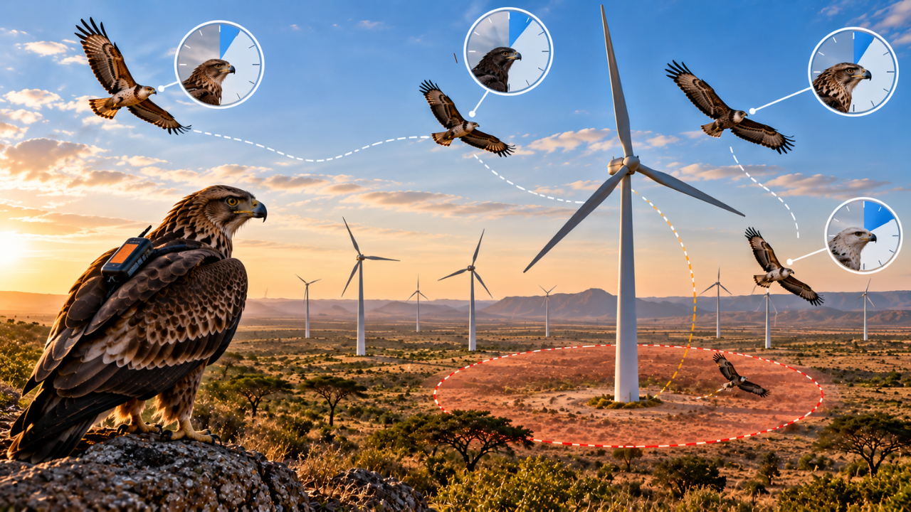 How much time did African raptors spend near the wind turbines