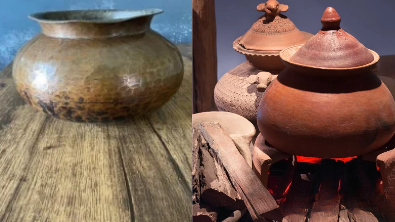 clay pot and brass vessel