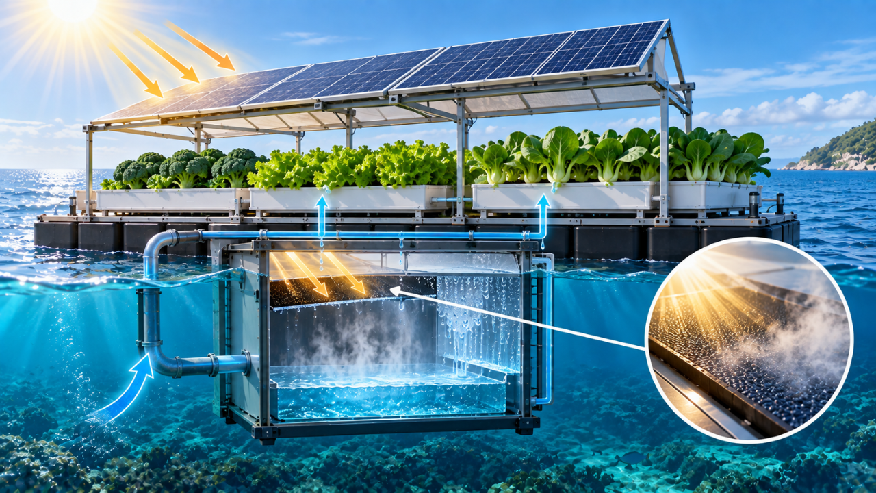 Solar material helped the floating farm produce fresh water