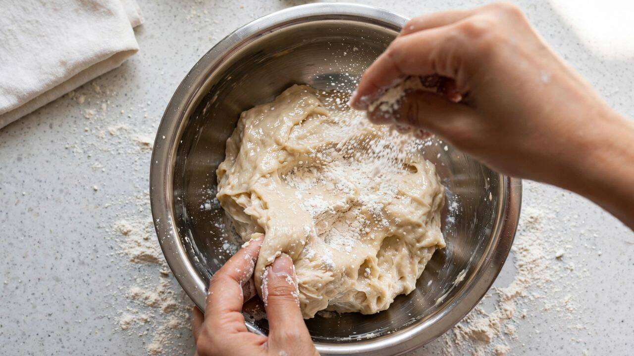 Adjust the dough with small amounts of atta<br>