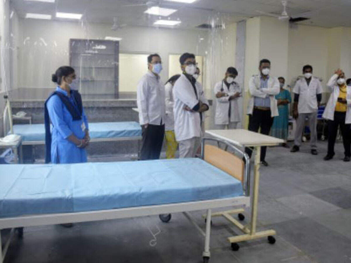 Medical staff stands inside the Burari Covid-19 Hospital, in New Delhi on Saturday. ANI