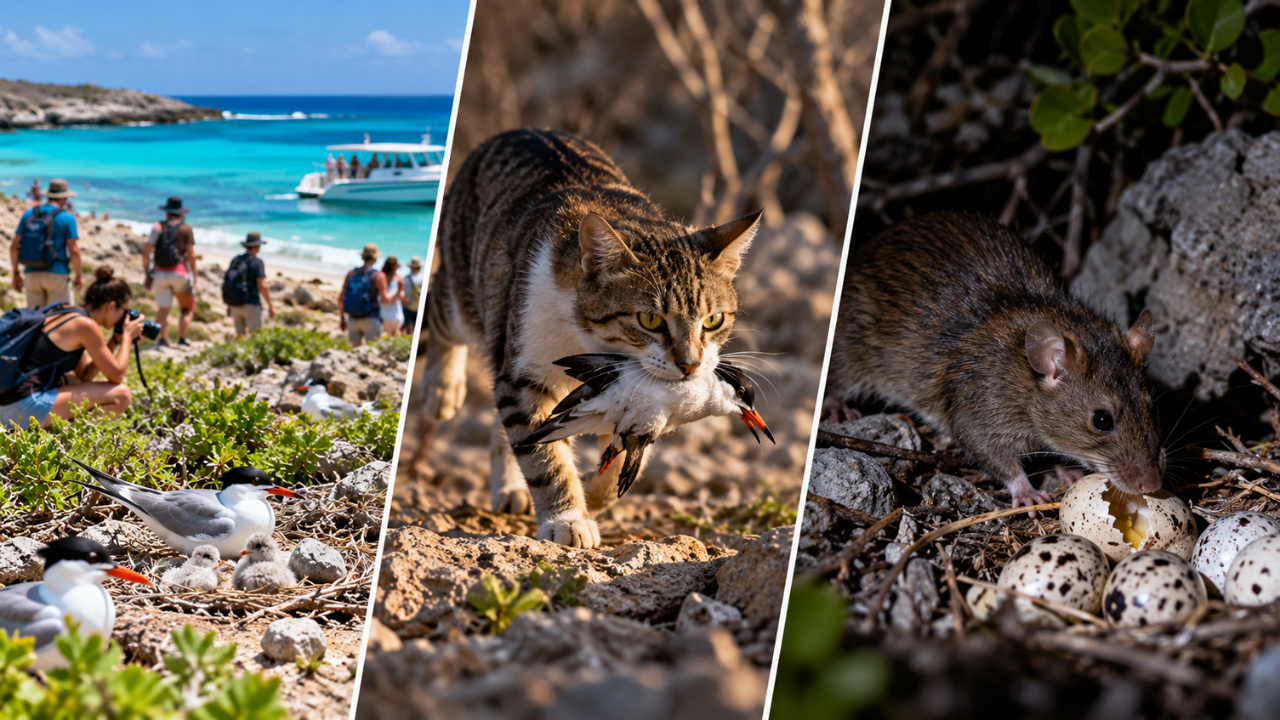 What are the three major threats to seabird recovery on Klein Curacao