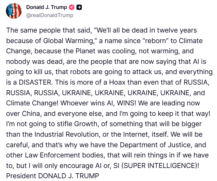 Whoever wins AI, WINS!’ Trump rejects guardrails as AI Trump on AI
