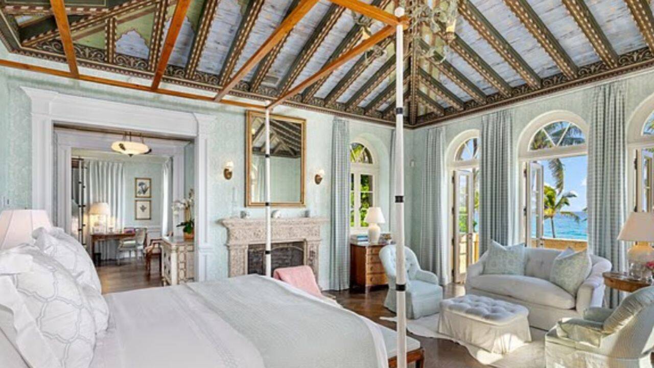 The seven-bedroom mansion has 13,000+ sq ft of living space and 150ft of direct ocean frontage.