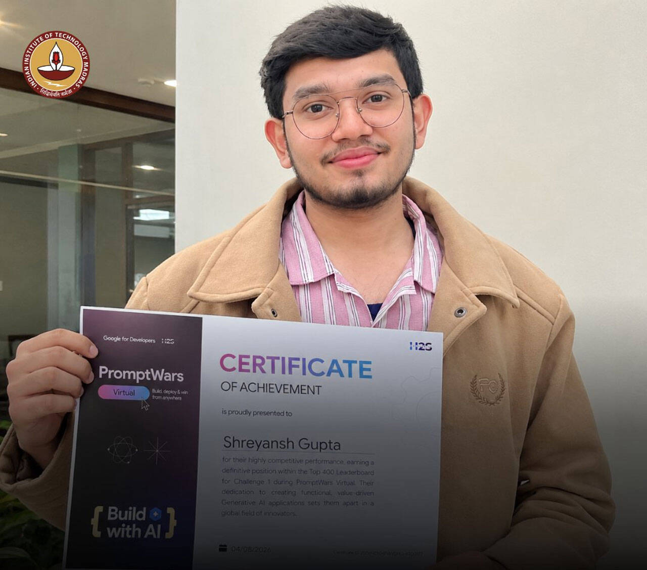 <strong>IIT Madras student ranks in top 0.6% among 46,719 participants at PromptWars 2026</strong>