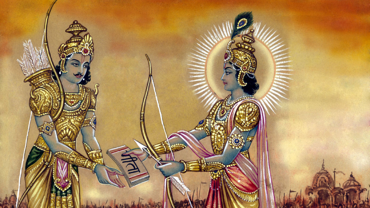 Krishna giving Message to Arjuna. Artist: B.K. Mitra. (via Twitter: Gita Press, Gorakhpur, India)