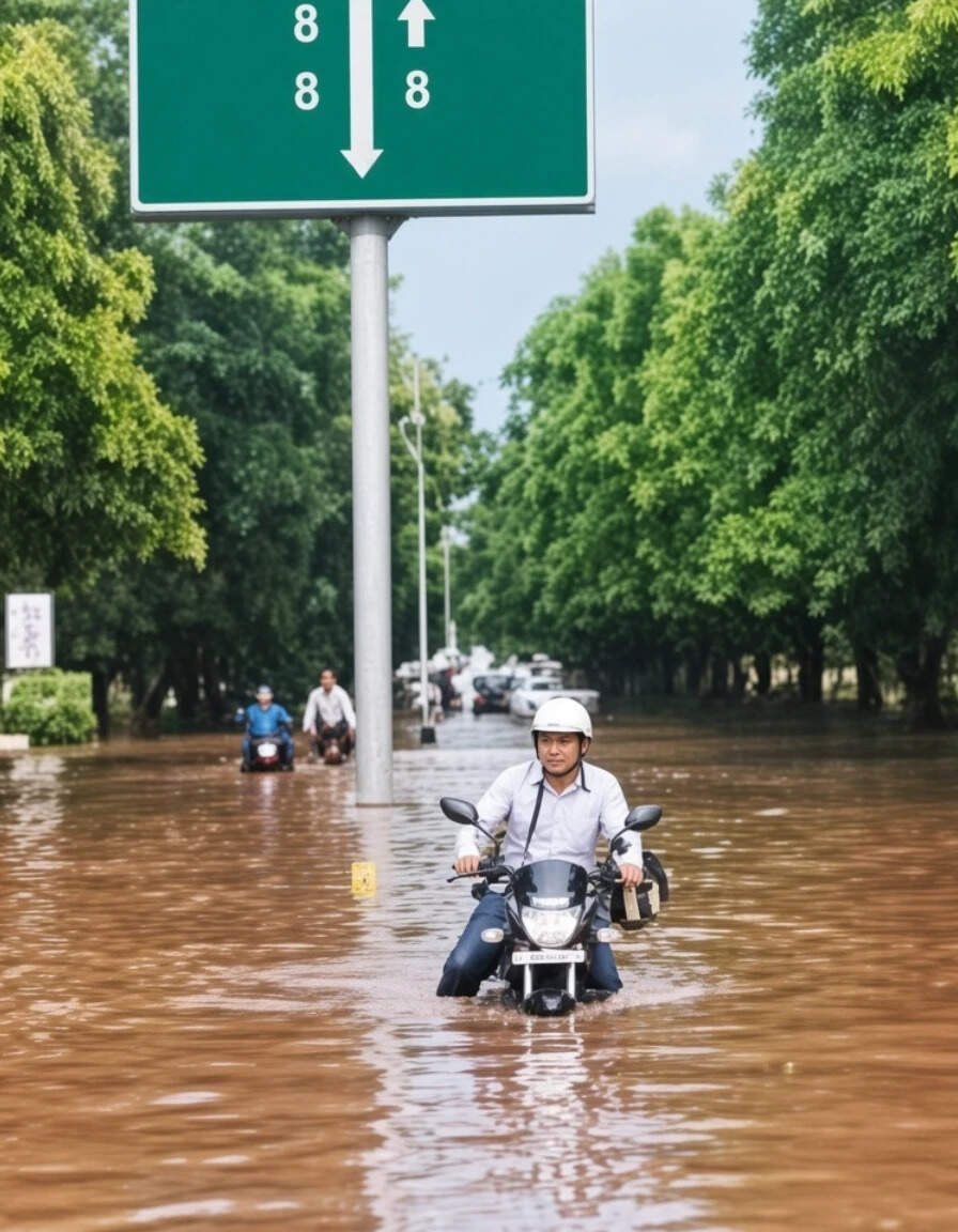 Two-wheelers struggle amid severe waterlogging