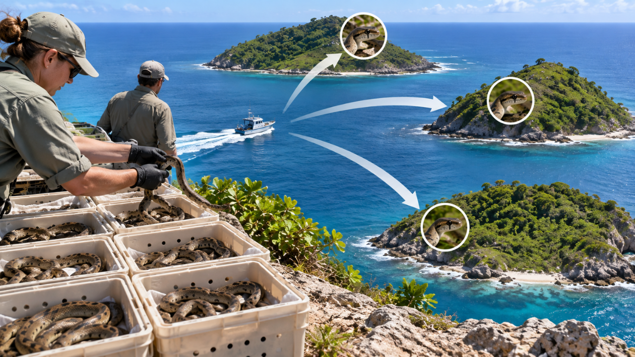86 rare snakes were moved to three islands