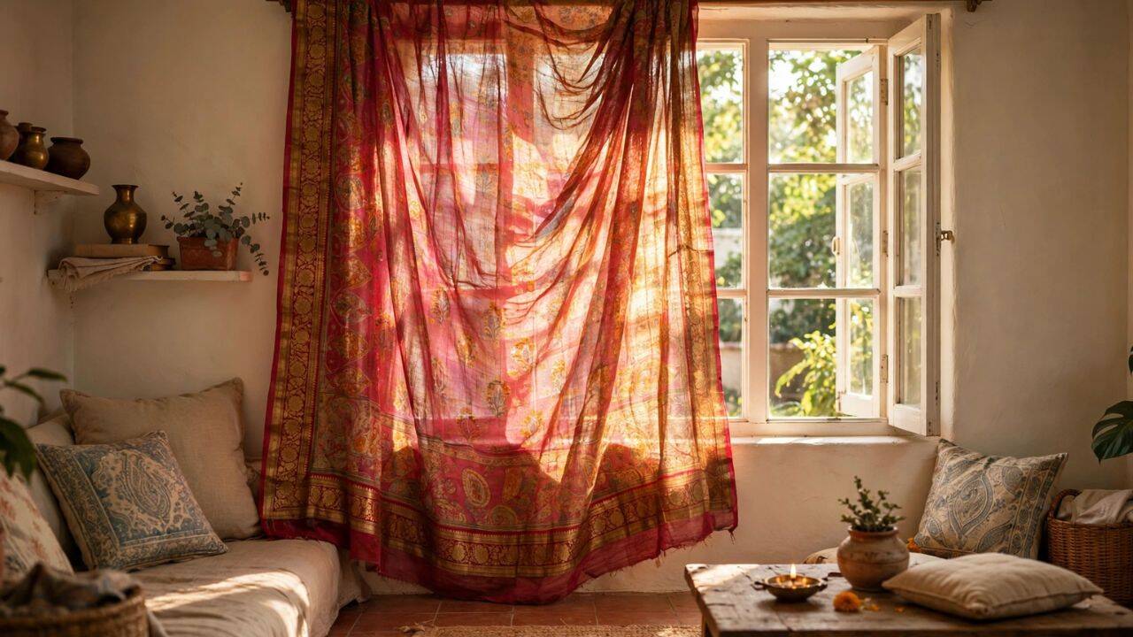 Turn an old saree into a colourful curtain<br>