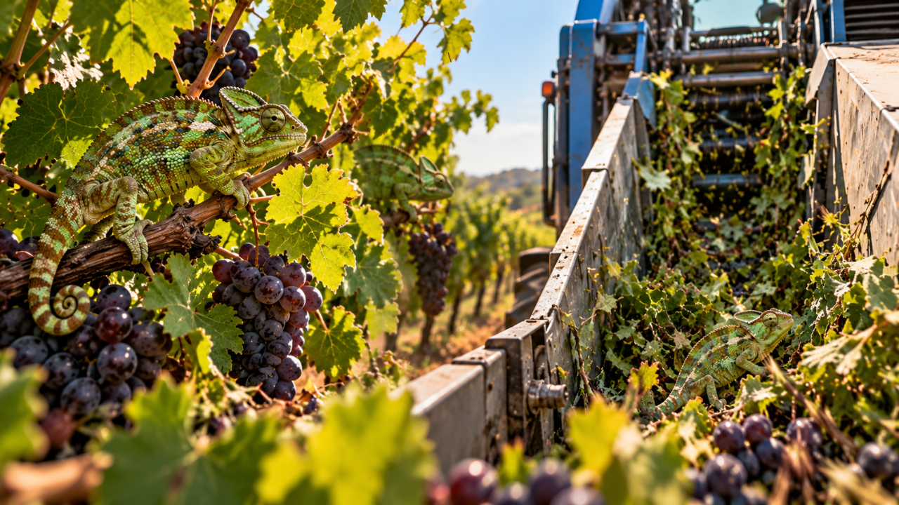 How can vineyards become ecological traps for chameleons