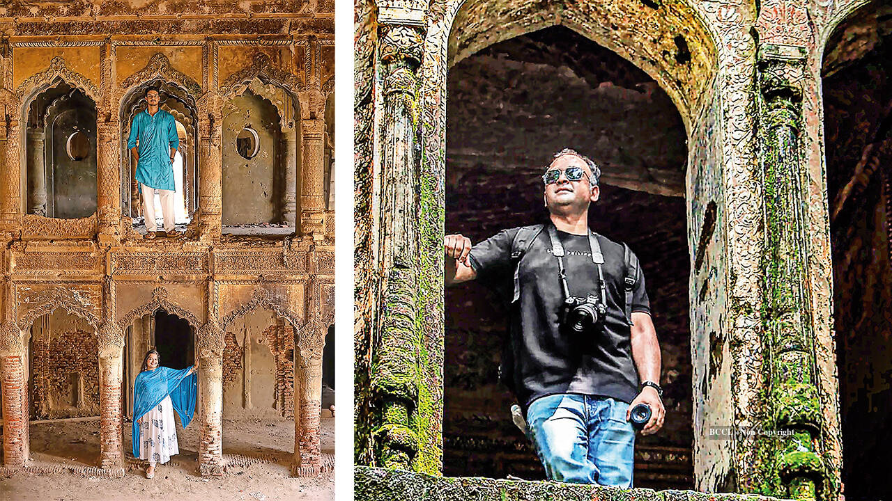 Heritage walk participants Shashwat Kumar and Sanchita Chaudhary during Basil Hashmi’s photography walk in Khairabad, Sitapur