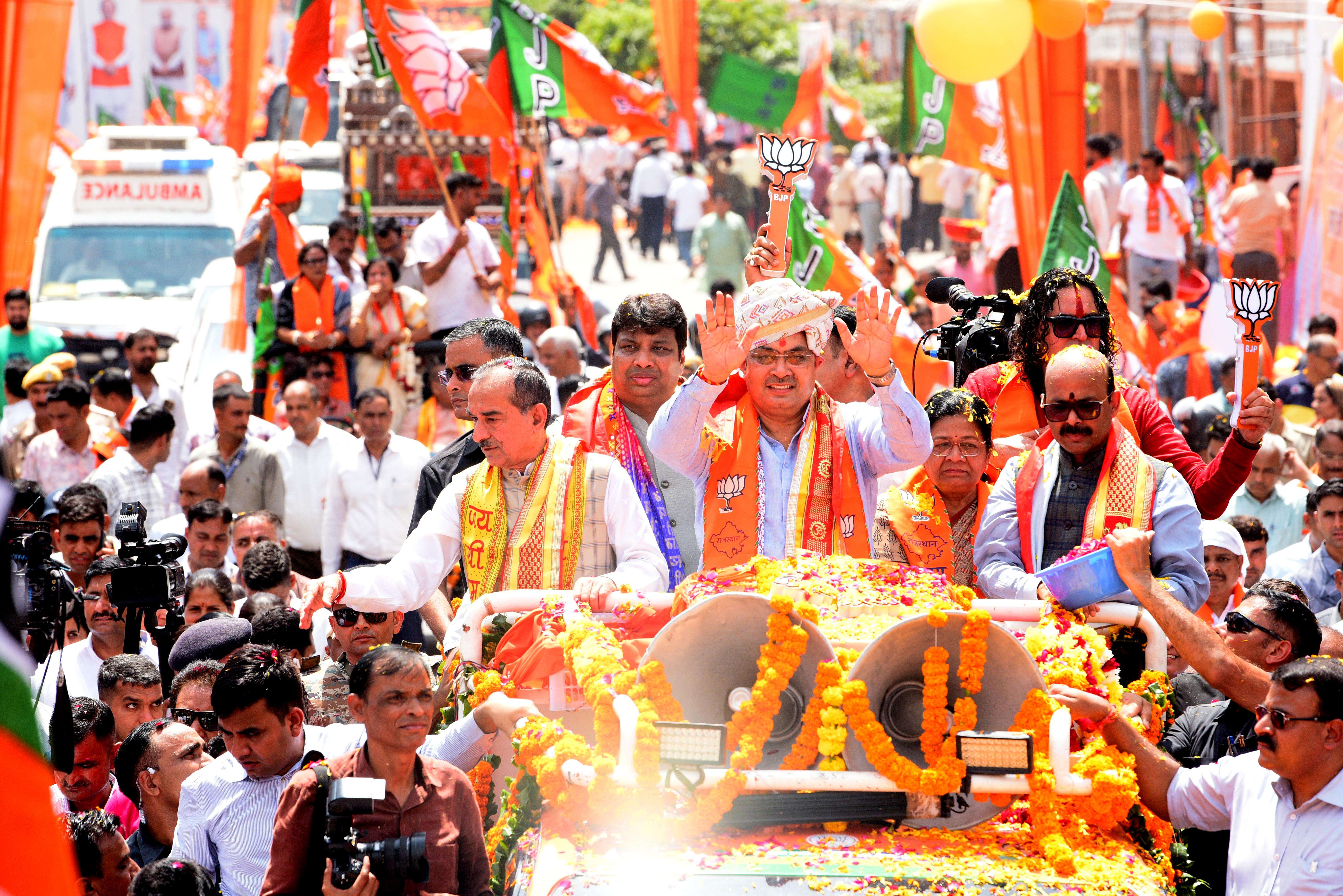 Chief Minister  Bhajan Lal Sharma and State BJP chief during the Road show in City (2).jpg