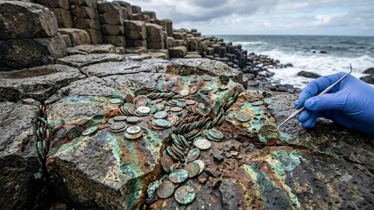More than 20 minutes were needed to free some coins from Giant’s Causeway rocks<br>
