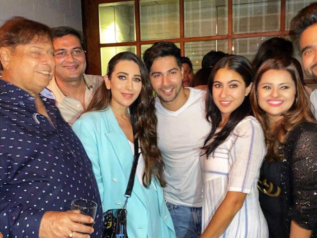 Bollywood Karisma Kapoor Meets New Coolie No 1 Cast Varun Dhawan And Sara Ali Khan