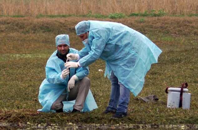 Veterinary collects samples to test for bird flu in Jammu. (Credits: ANI)