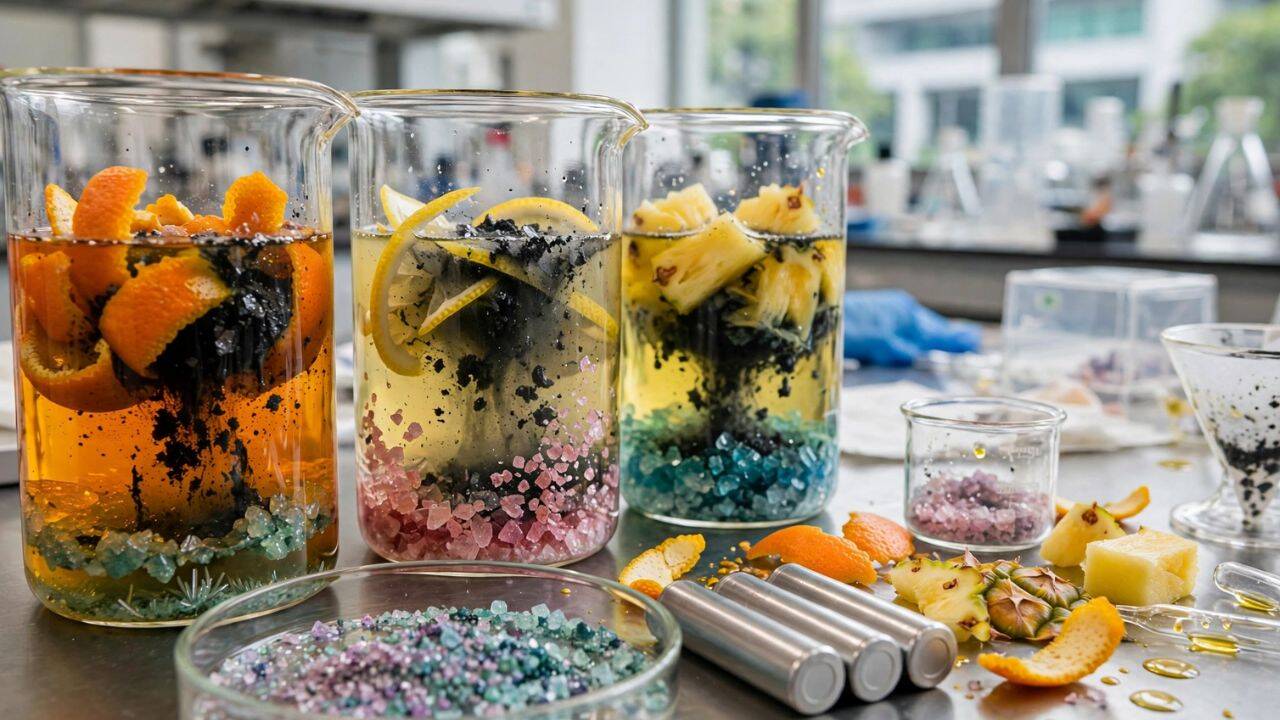 How is fruit waste being used to develop a new battery recycling method