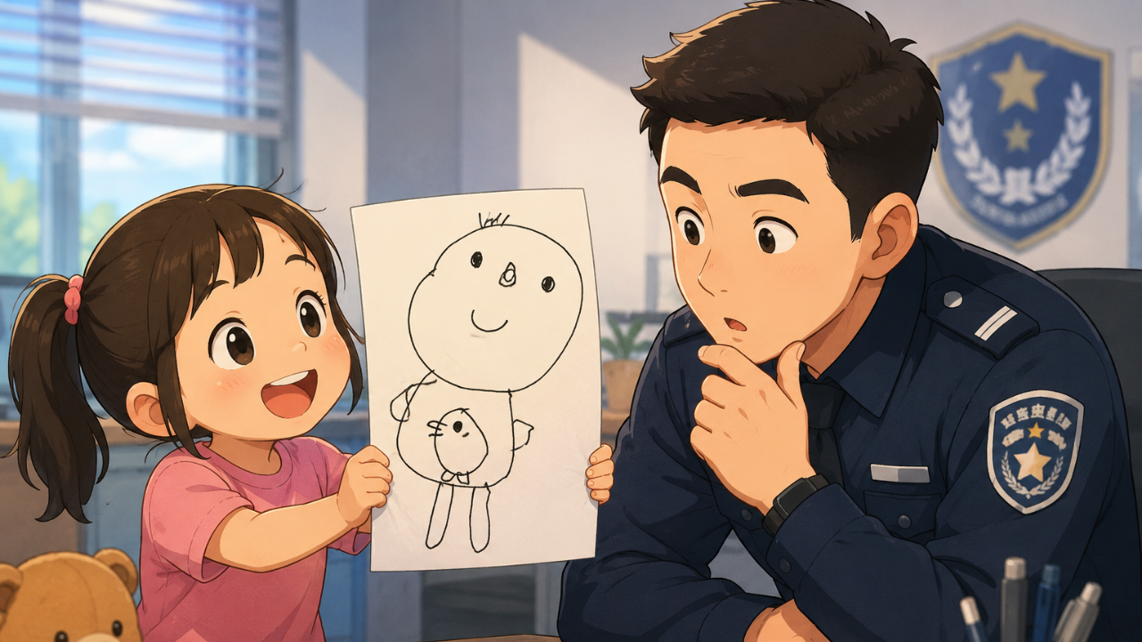 The little girl’s hilarious portrait left the officer questioning: “This is your mum?”<br>