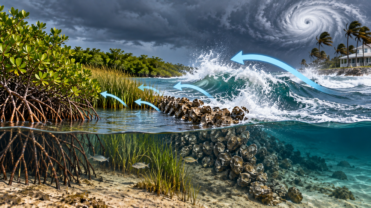 How do living shorelines protect coasts during storms