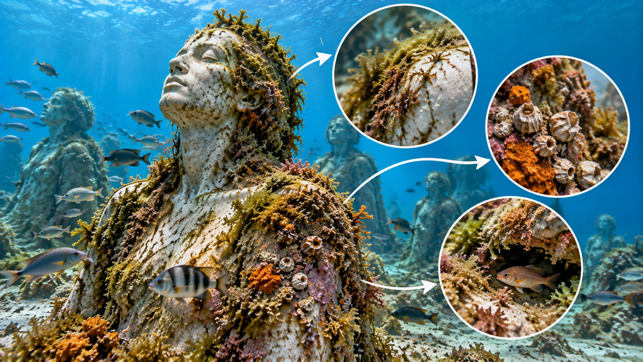 How are Italy’s underwater marble sculptures becoming artificial reefs