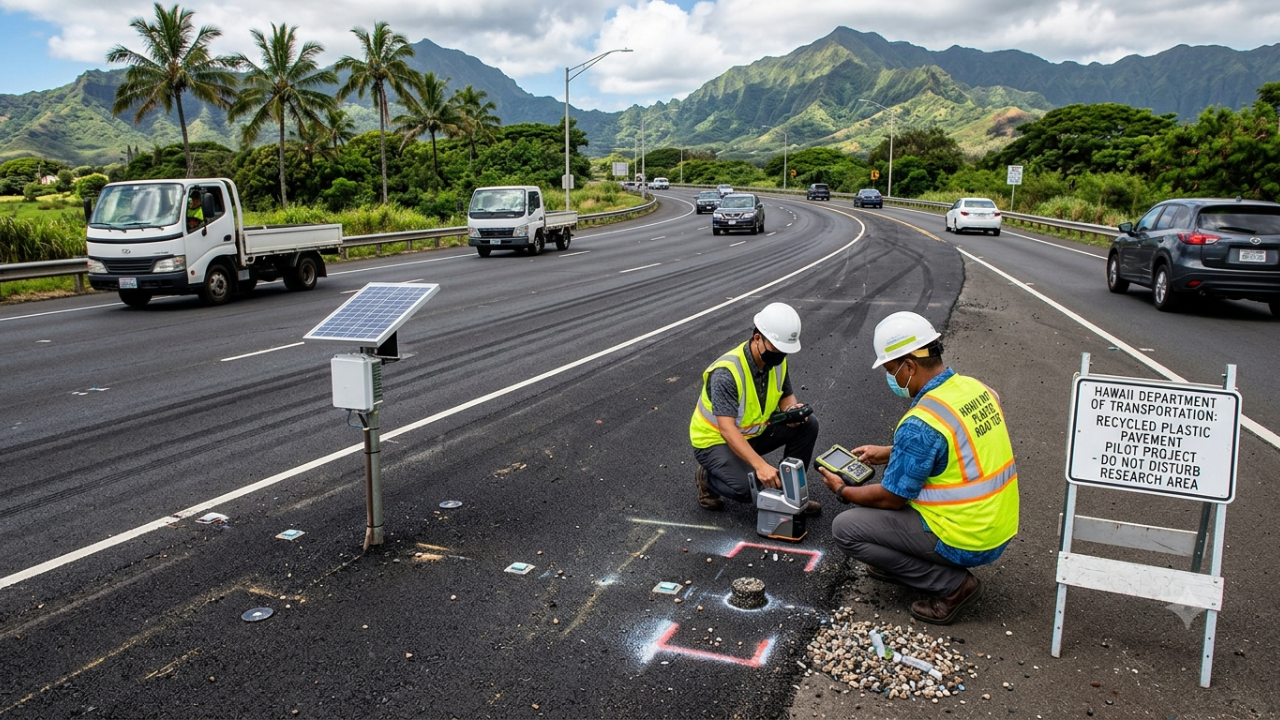 Hawaii’s 195,000-bottle plastic road was built as a pavement test<br>