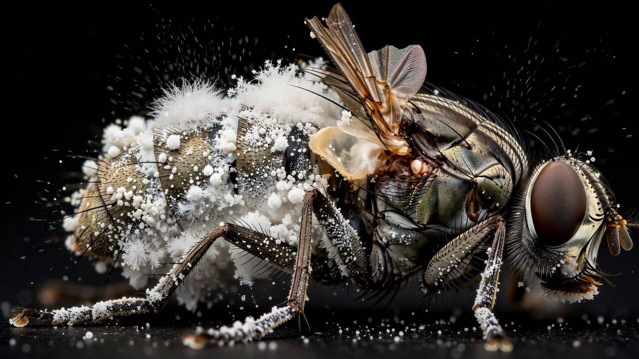 How does the zombie fly fungus develop inside its host<br>