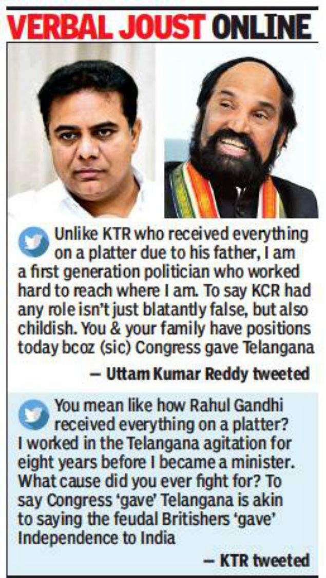 Twitter War Escalates As Uttam Calls Ktr Arrogant Hyderabad News Times Of India