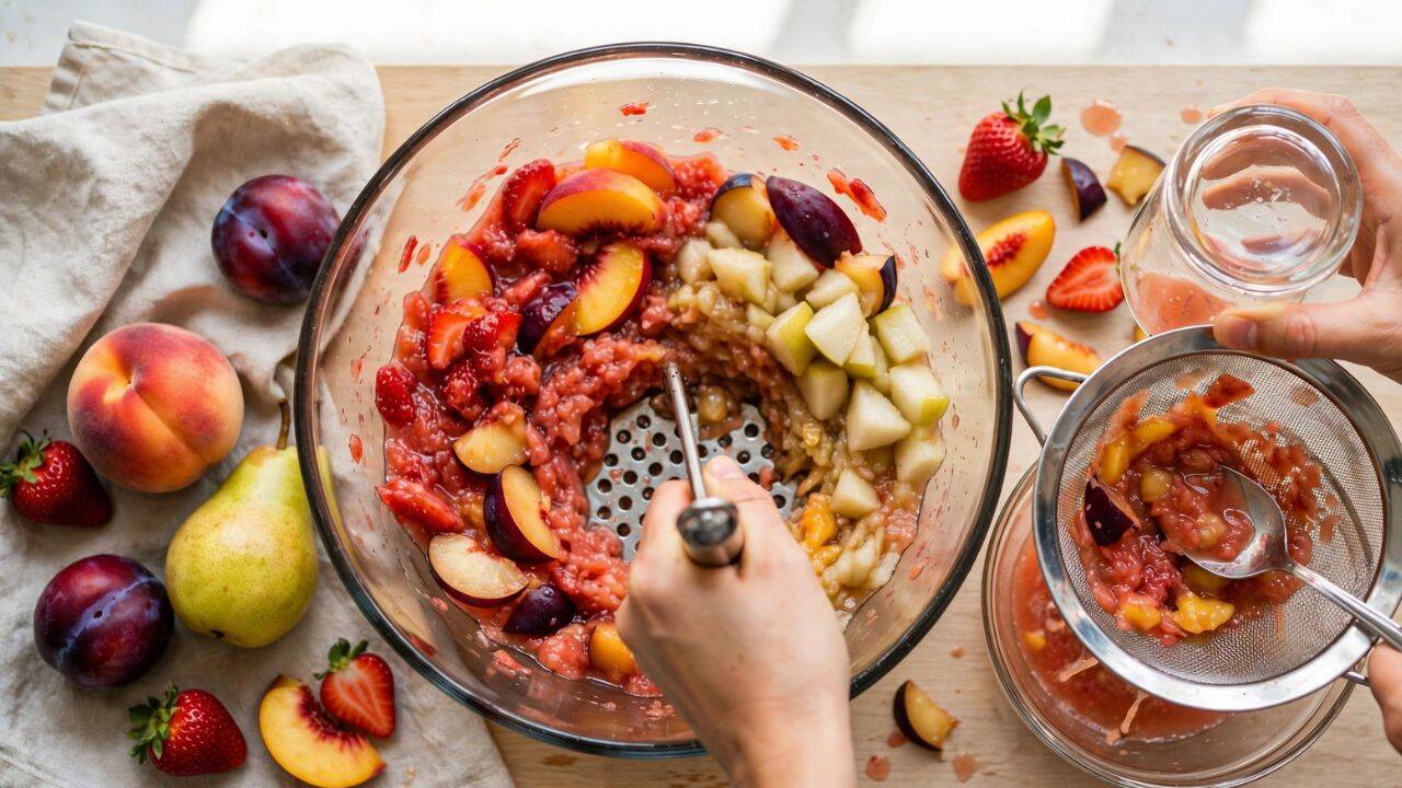 Crush soft fruit in a sturdy bowl<br>