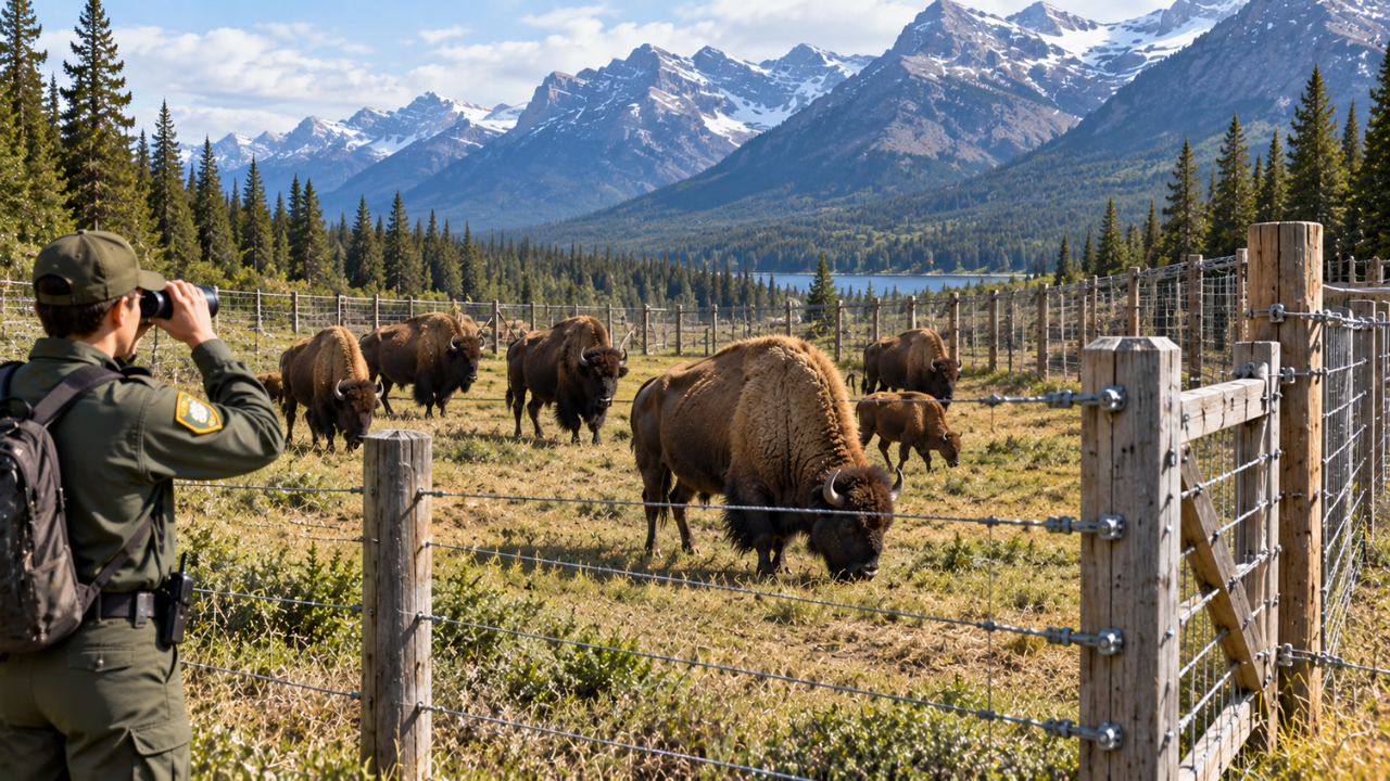 Parks Canada used fences to keep bison from leaving the zone <br>