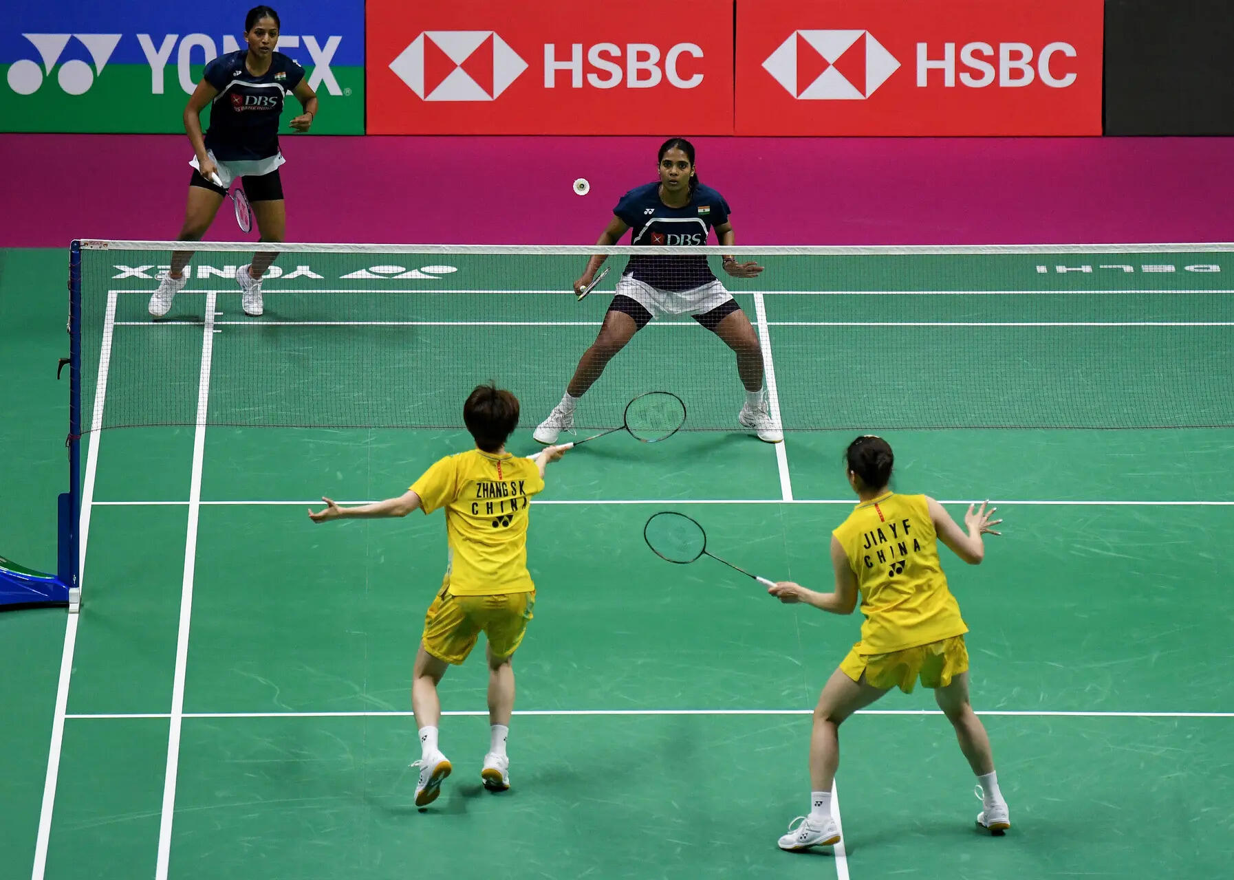 New Delhi, Aug 21 (ANI): India's Treesa Jolly and Gayatri Gopichand in action ag...